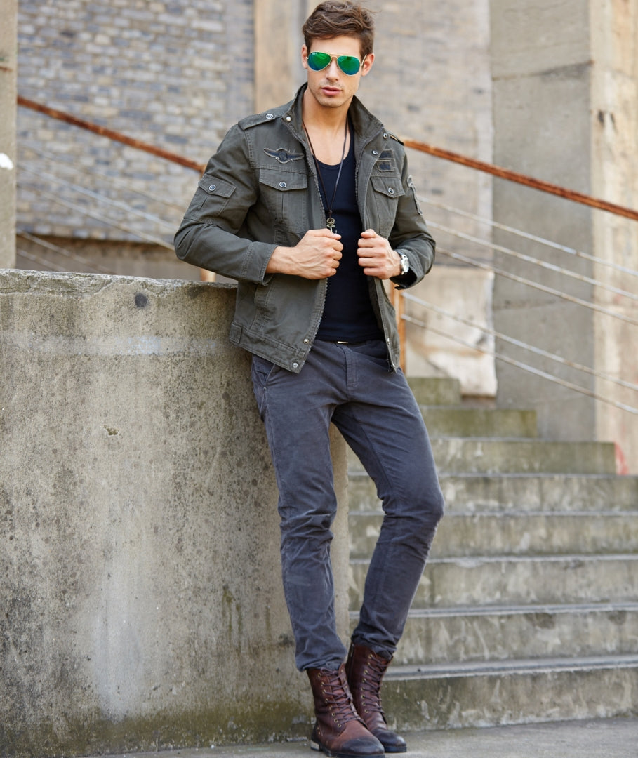 L'MONTE Men's Army Green Military-Style Bomber Jacket My Store