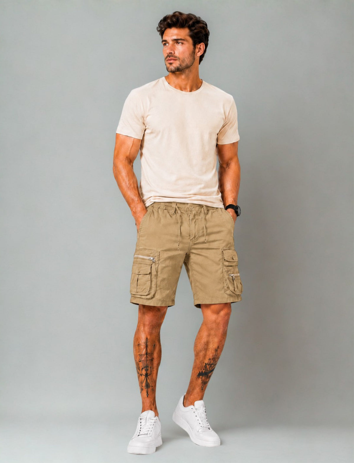 L'MONTE Imported Multi-Pocket Khaki Cargo Shorts for Men My Store