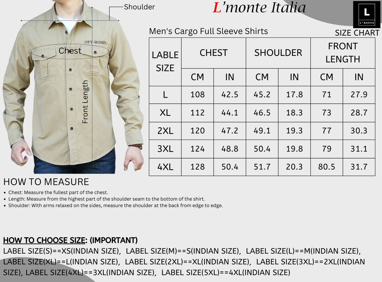 L'MONTE Imported Men's Cotton Khaki Casual Full Shirts Lmonte International