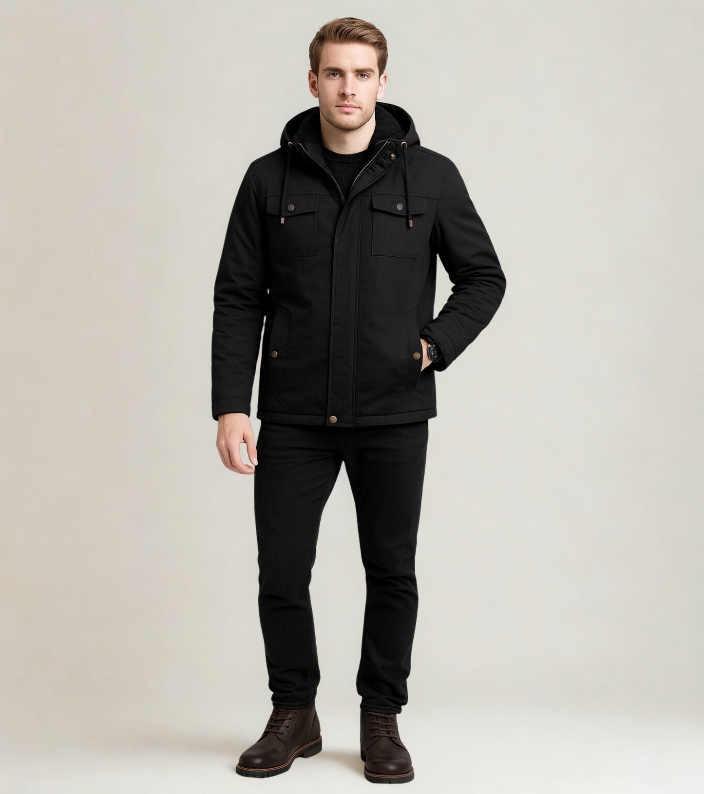 L'MONTE Men's Black Winter Jacket With Detachable Hood My Store