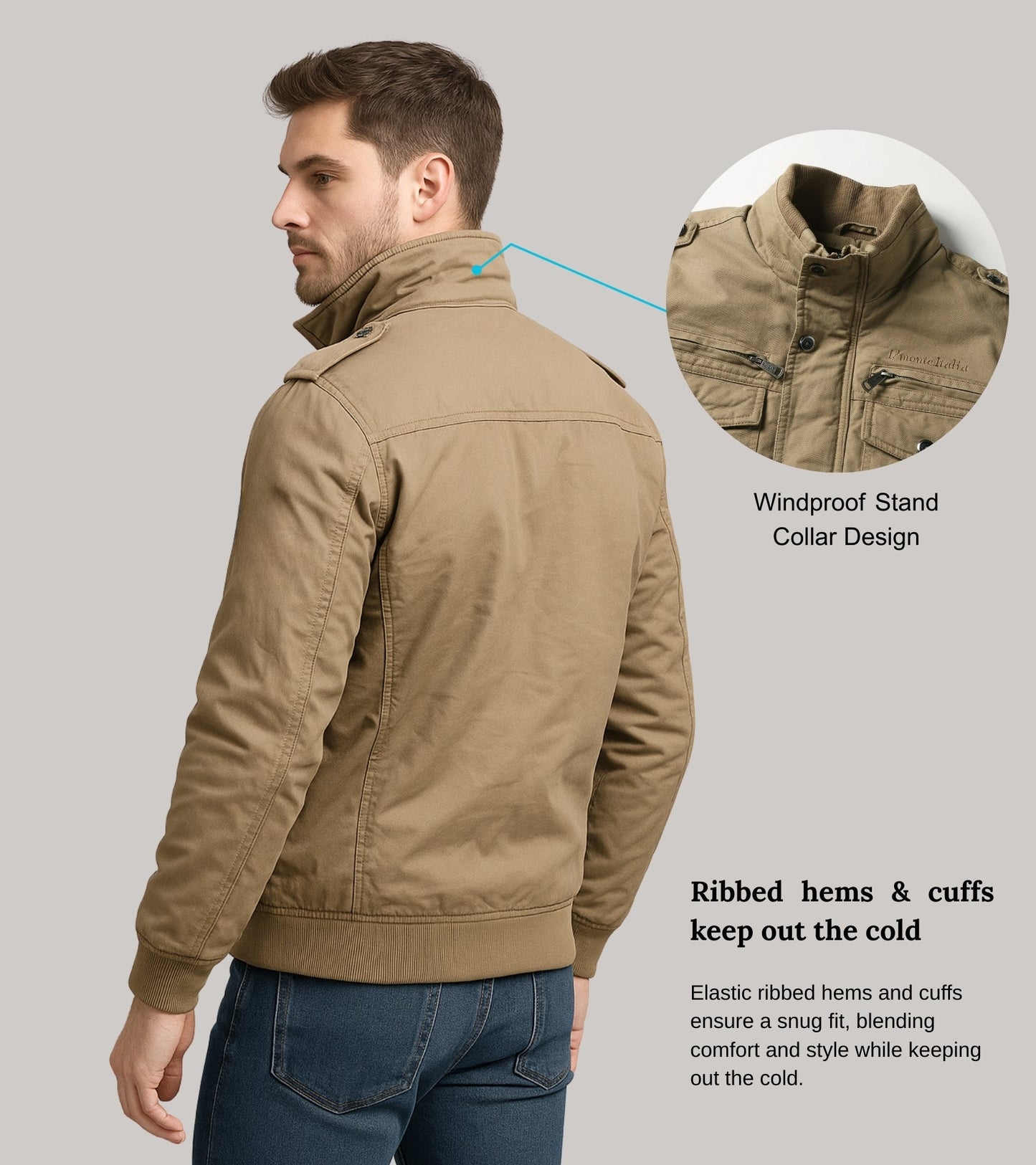L'MONTE Men's Khaki Military-Style Cargo Winter Jacket My Store