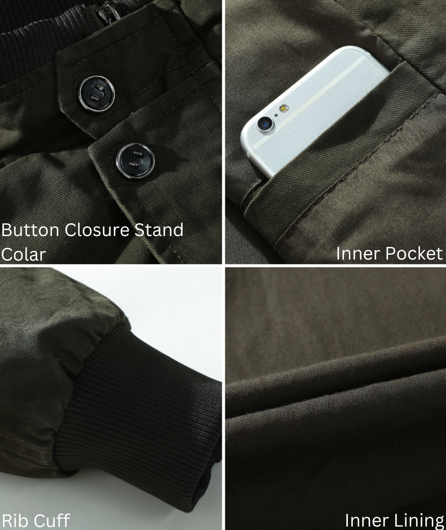 L'MONTE Men's Army Green Casual Bomber Jacket My Store