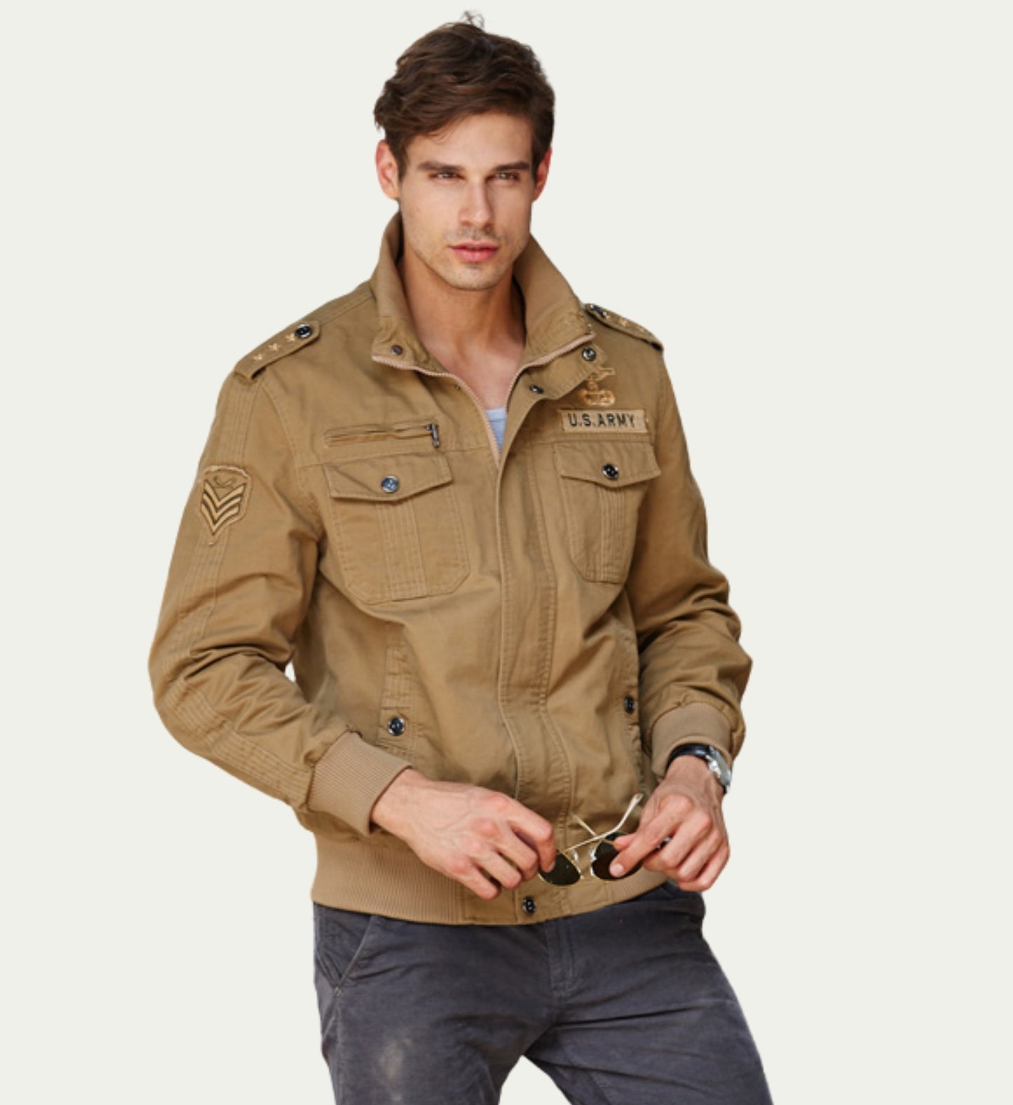 L'MONTE Men's Military-Style Khaki Cargo Jacket For Mild Winter My Store