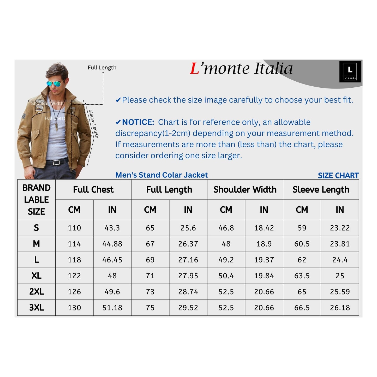 L'MONTE Men's Khaki USA Military-Style Biker Jacket My Store