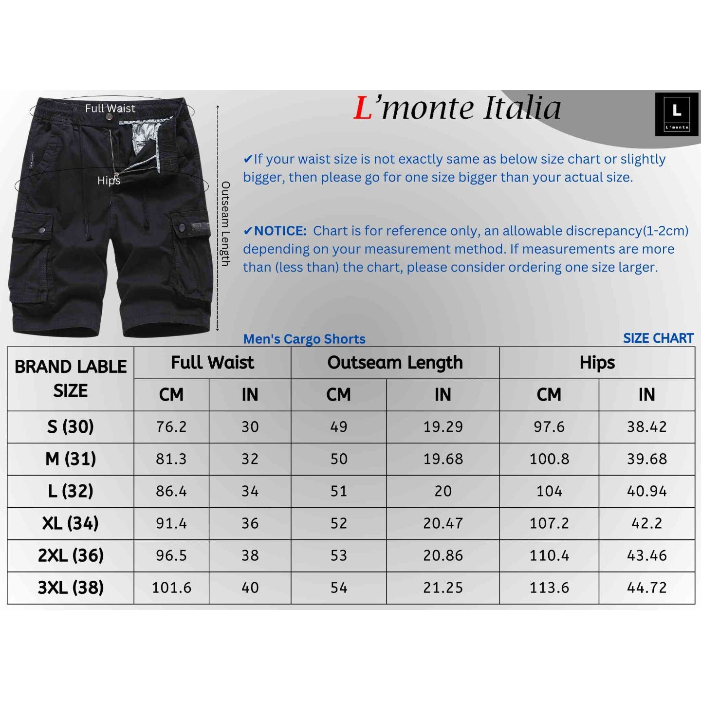 L'MONTE Imported Expandable Elastic Waist Black Outwear Cargo Shorts My Store