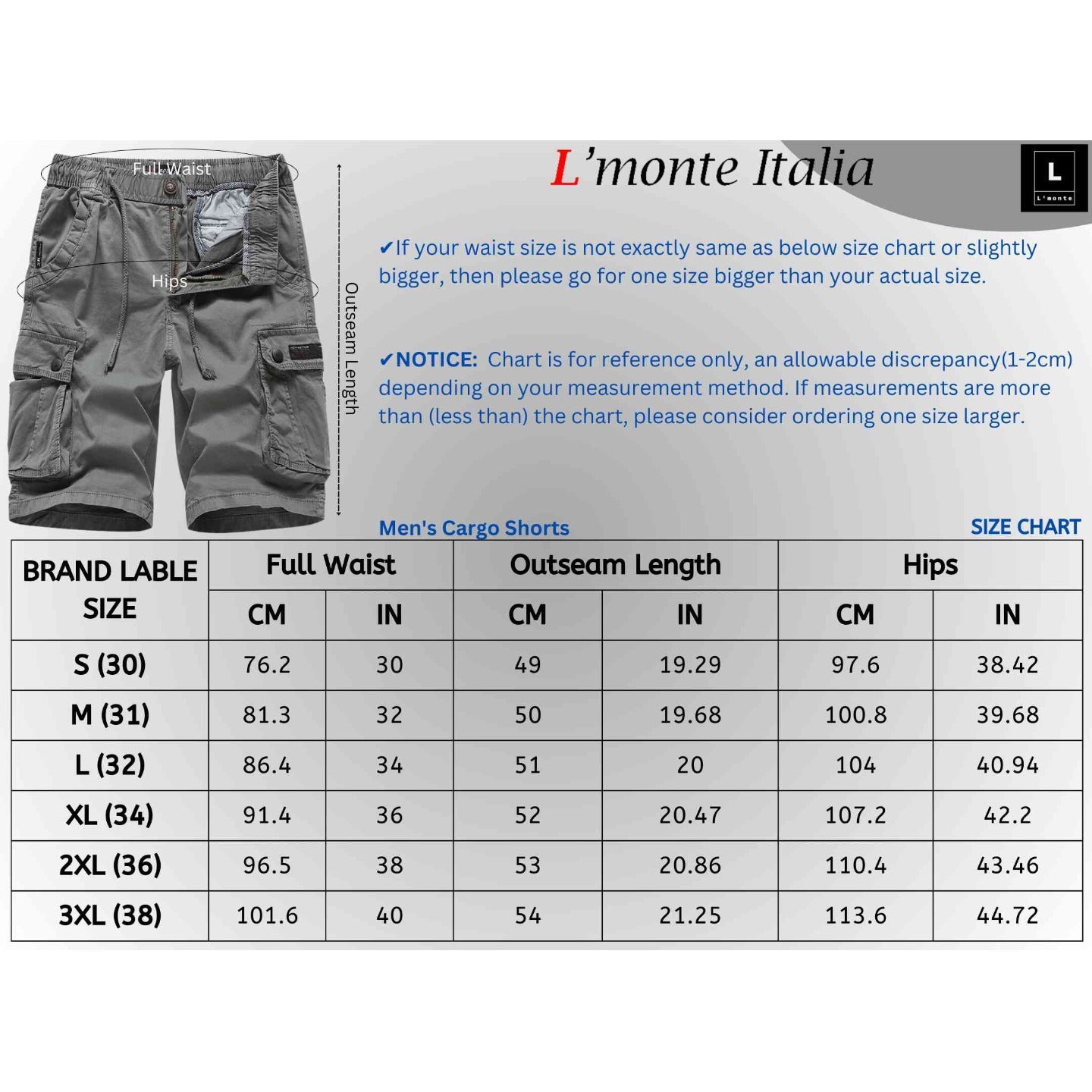 L'MONTE Imported Expandable Elastic Waist Grey Outwear Cargo Shorts My Store