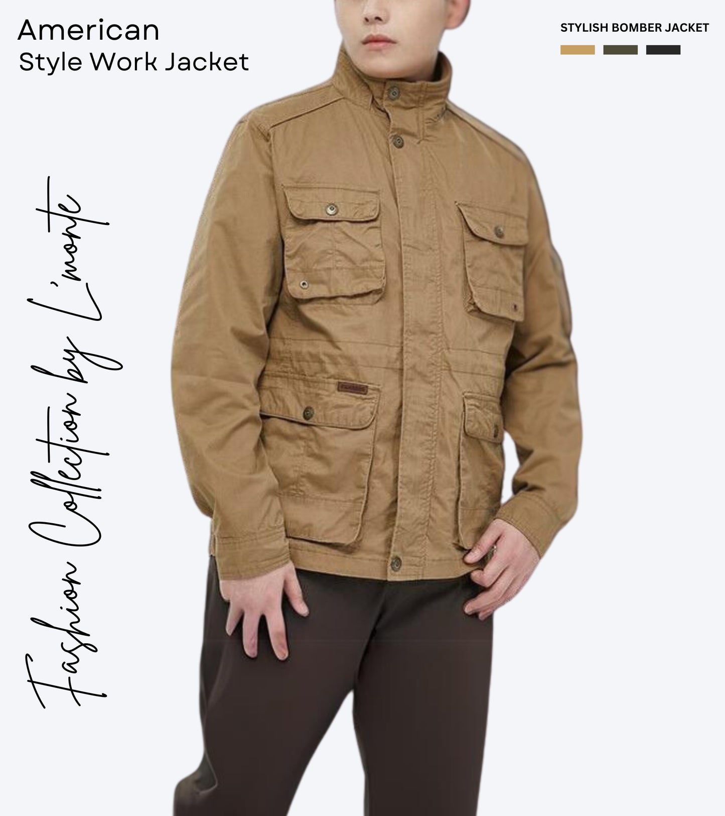 L'MONTE Men's Khaki Cotton Outdoor Jacket For Mild Winter My Store