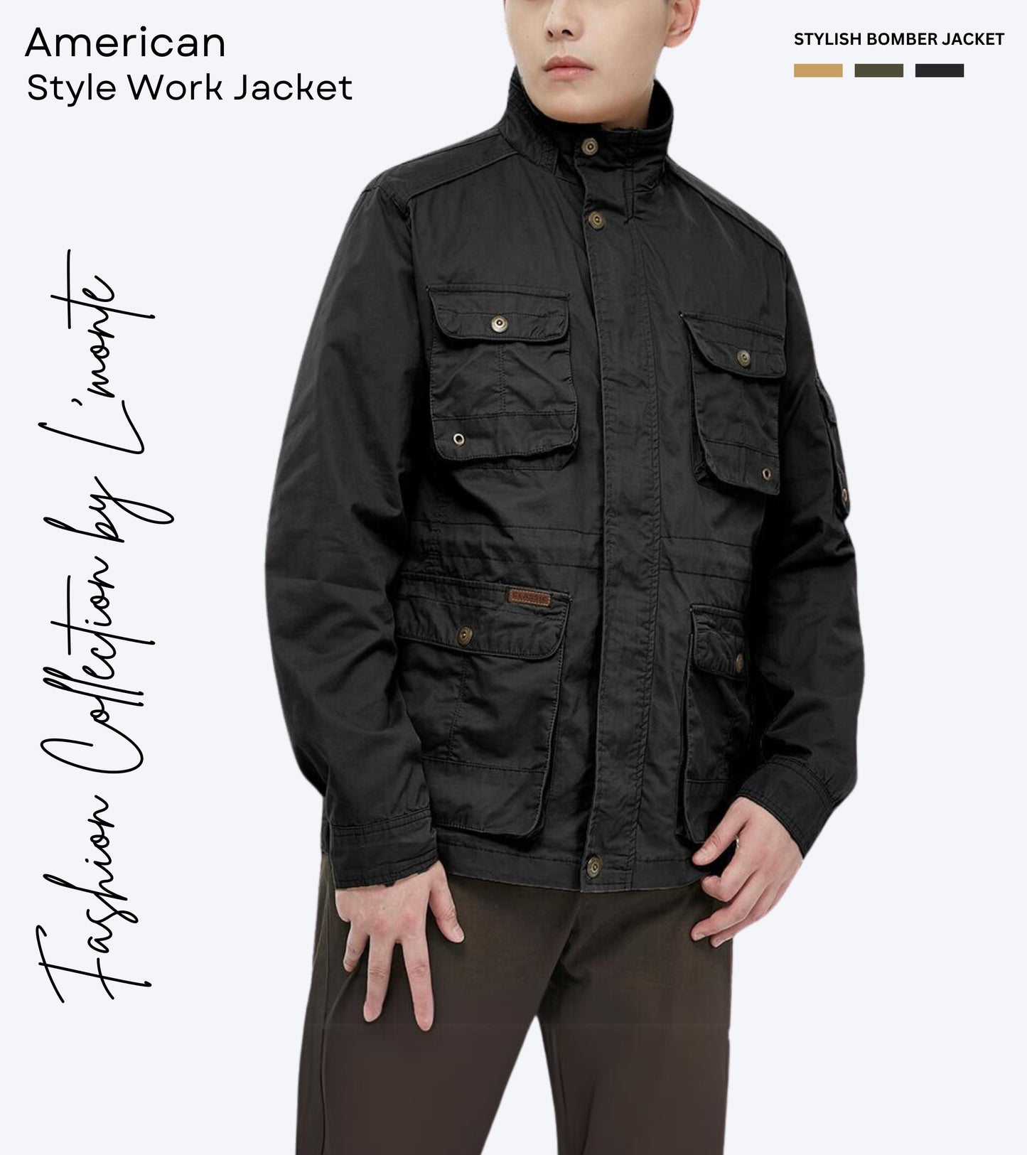 L'MONTE Men's Black Cotton Outdoor Jacket For Mild Winter My Store