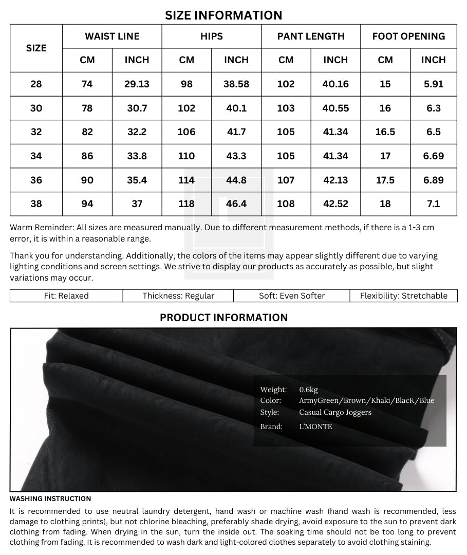 L'MONTE Imported Men's Regular Fit Casual Khaki Cotton Cargo Joggers My Store