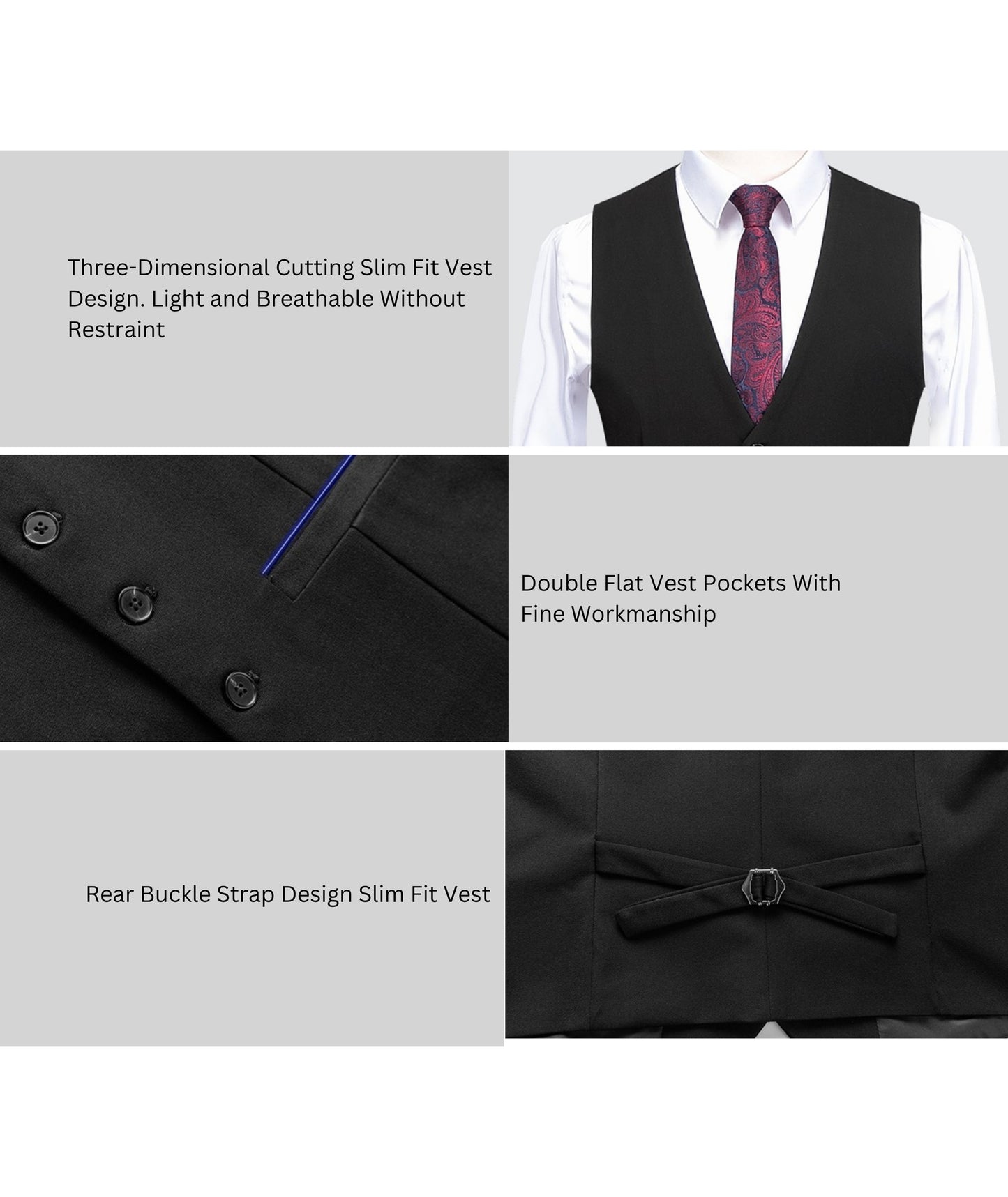 L'MONTE Imported Men's Dark Grey Poly Viscose V-Shape Single Breasted Slim Fit Business Formal Dress Waistcoat Vest for Men Lmonte International