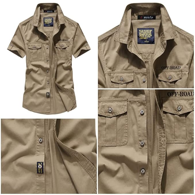 L'monte Men's Cargo Shirts Half Sleeve Khaki shirts My Store