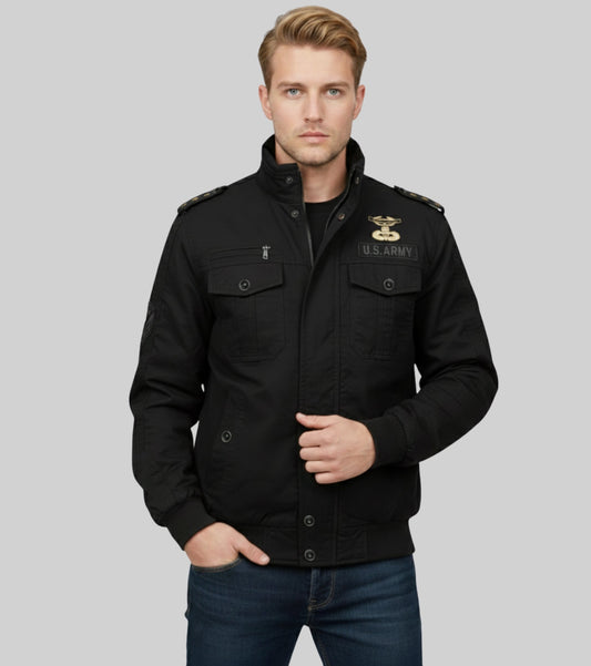 L'MONTE Men's Black Military Style Cargo Cotton Jacket My Store