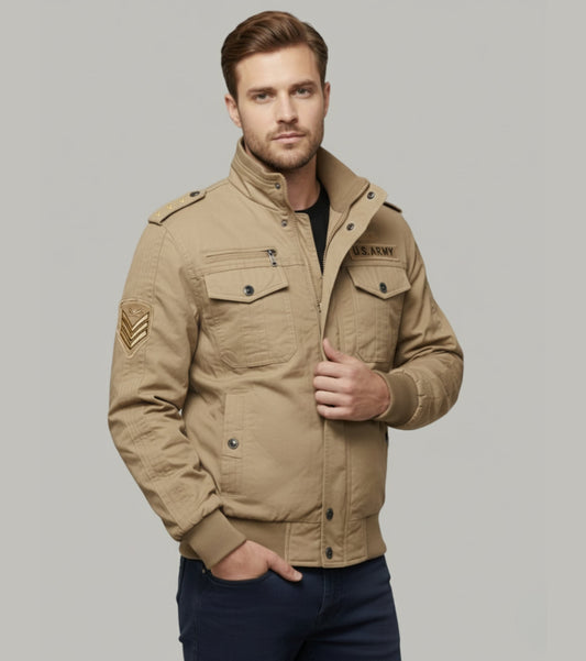 L'MONTE Men's Khaki Military Style Cargo Cotton Jacket My Store