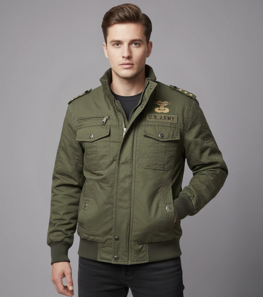 L'MONTE Men's Army Green Military Style Cargo Cotton Jacket My Store