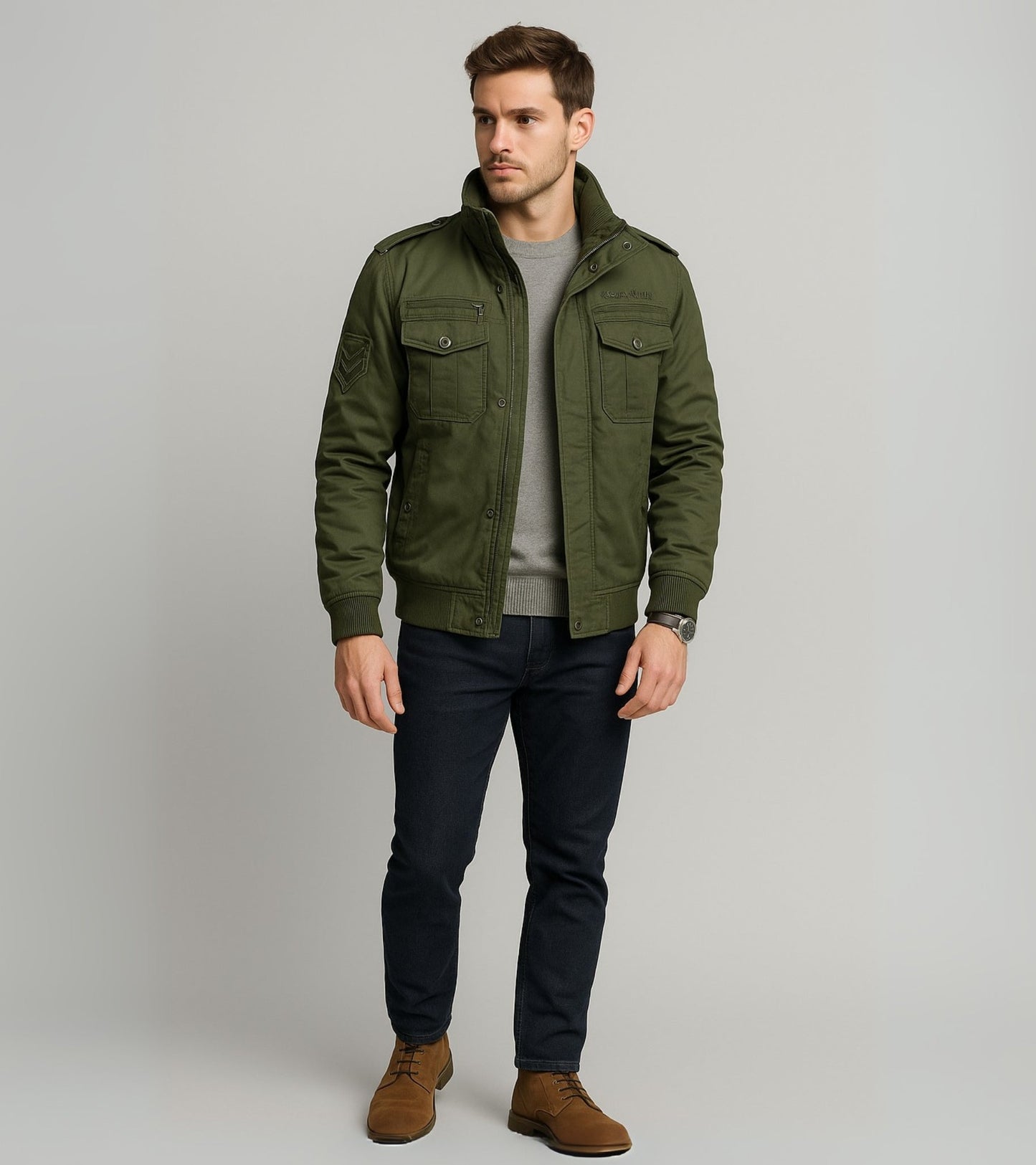 L'MONTE Men's Army Green Military-Style Cargo Winter Jacket My Store
