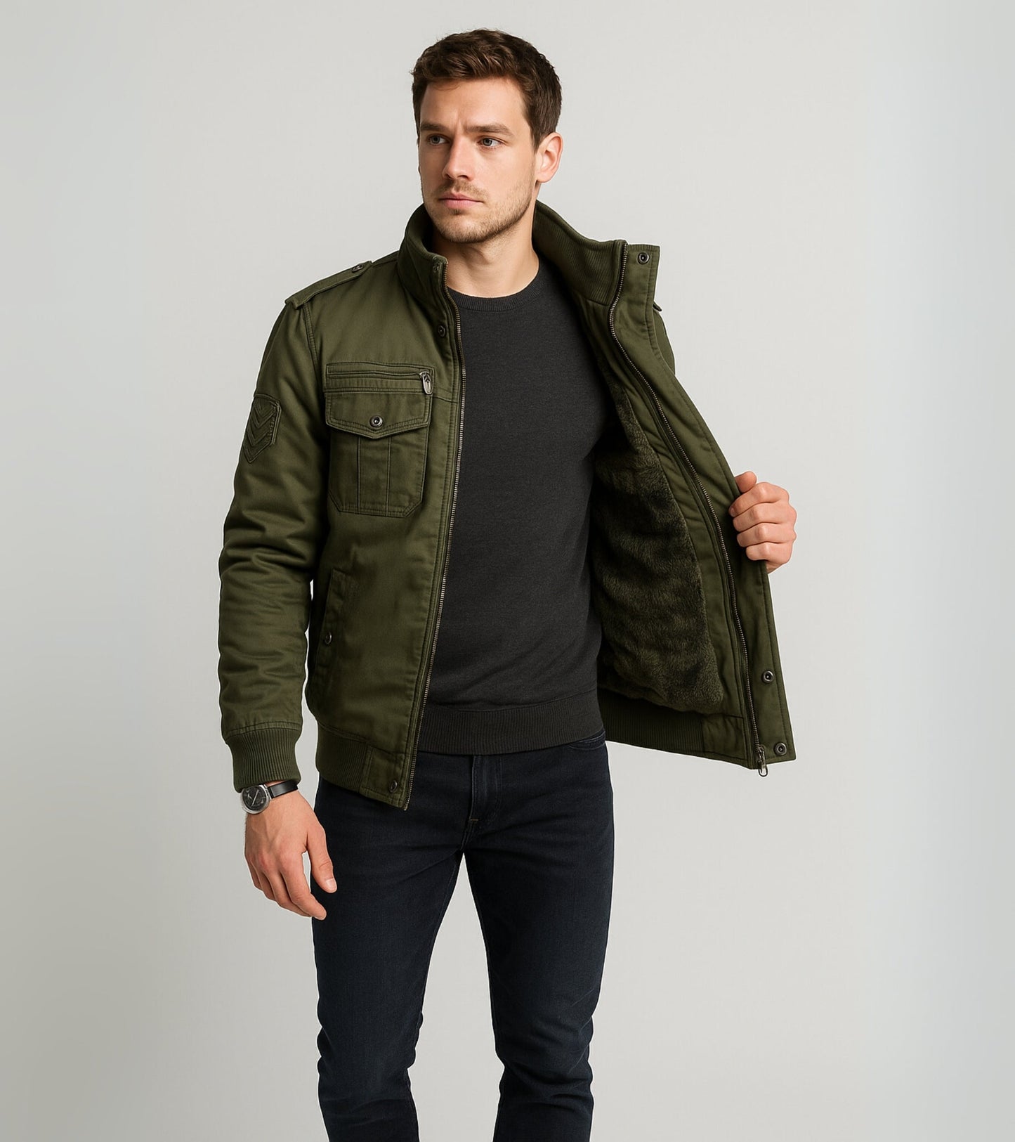 L'MONTE Men's Army Green Military-Style Cargo Winter Jacket My Store