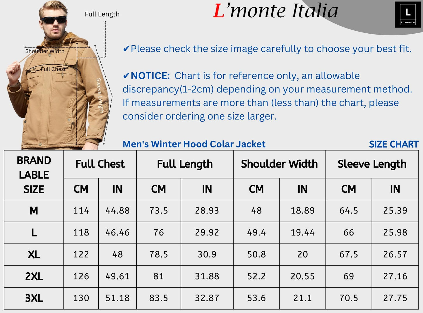 L'MONTE Men's Khaki Winter Jacket With Detachable Hood My Store