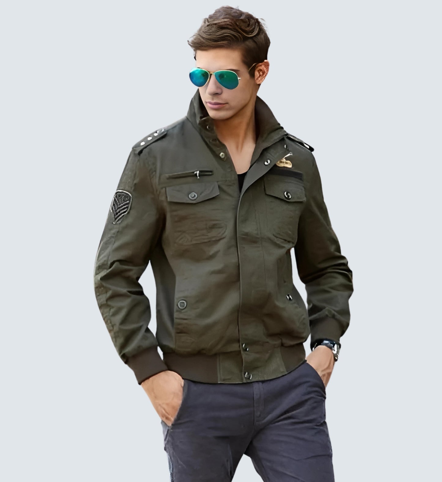 L'MONTE Men's Military-Style Army Green Cargo Jacket For Mild Winter My Store