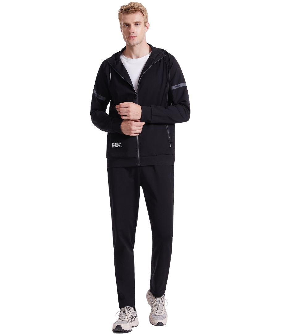 L'MONTE Men's Full Zip 2 Piece Black Hoodie Tracksuits My Store
