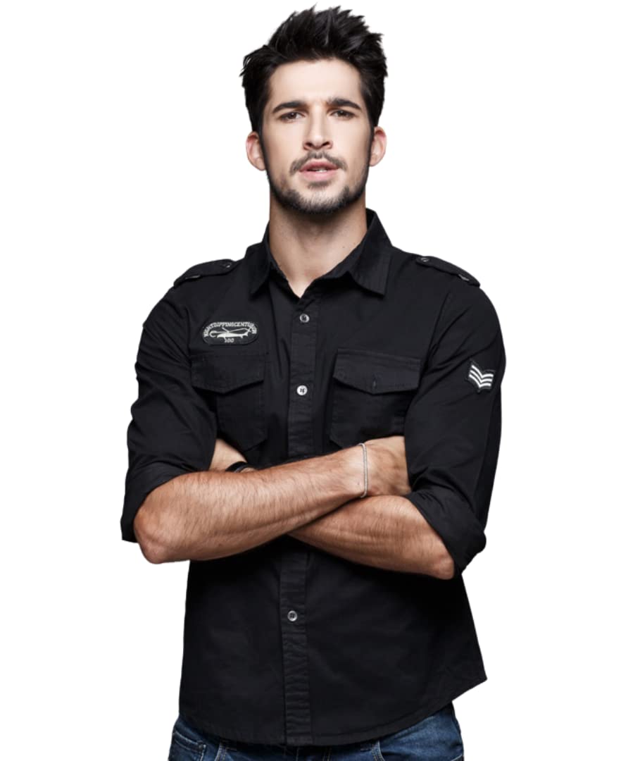 L'MONTE Men's Full Sleeves Black Cargo Shirts for Men Lmonte International