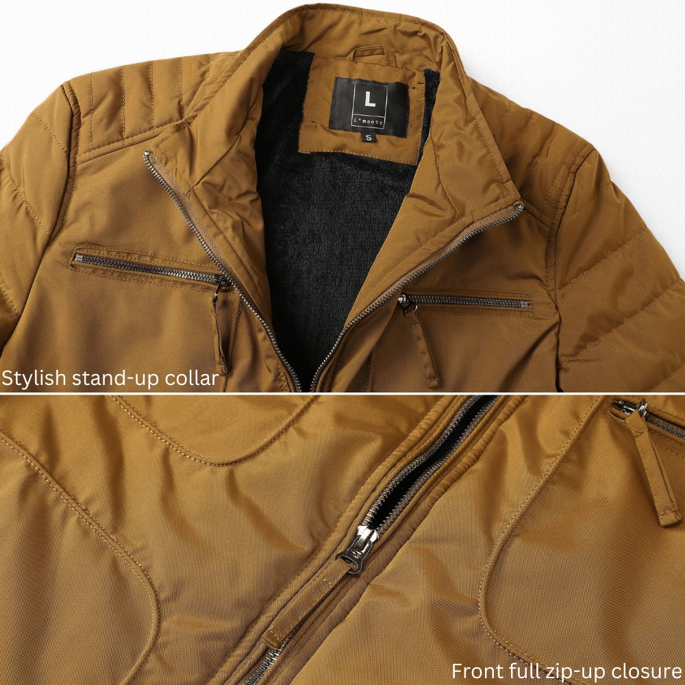 L'MONTE Men's Brown Polyester Bomber Jacket My Store