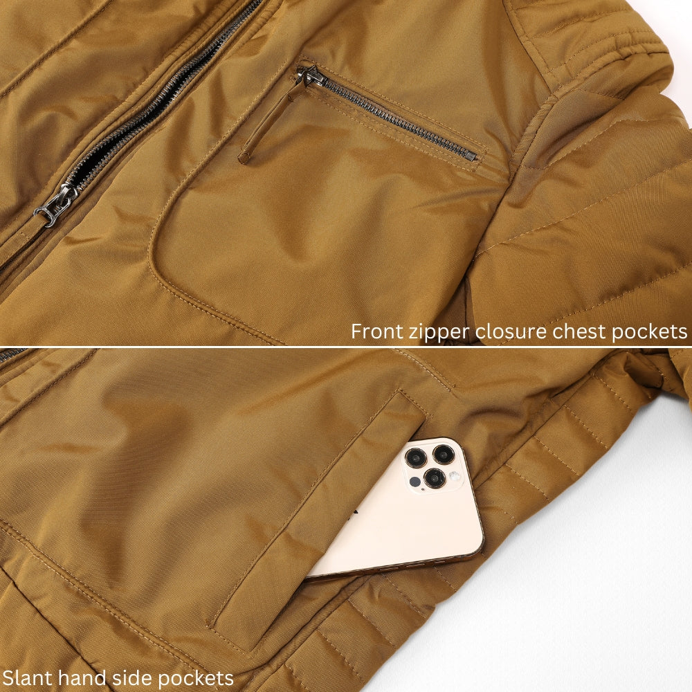 L'MONTE Men's Brown Polyester Bomber Jacket My Store