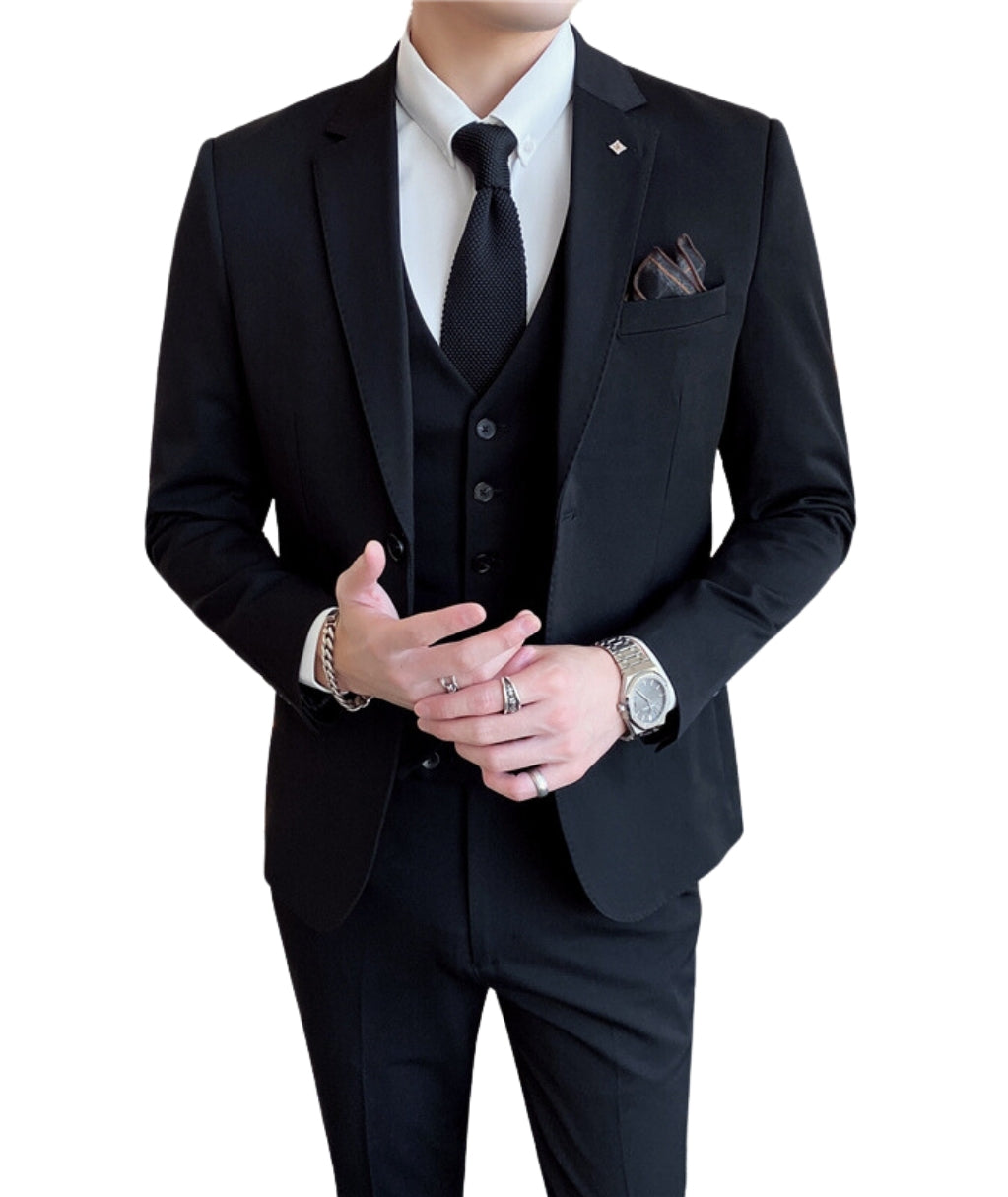 L'MONTE Men's 3-Piece Slim Fit Suit Set in Black Lmonte International