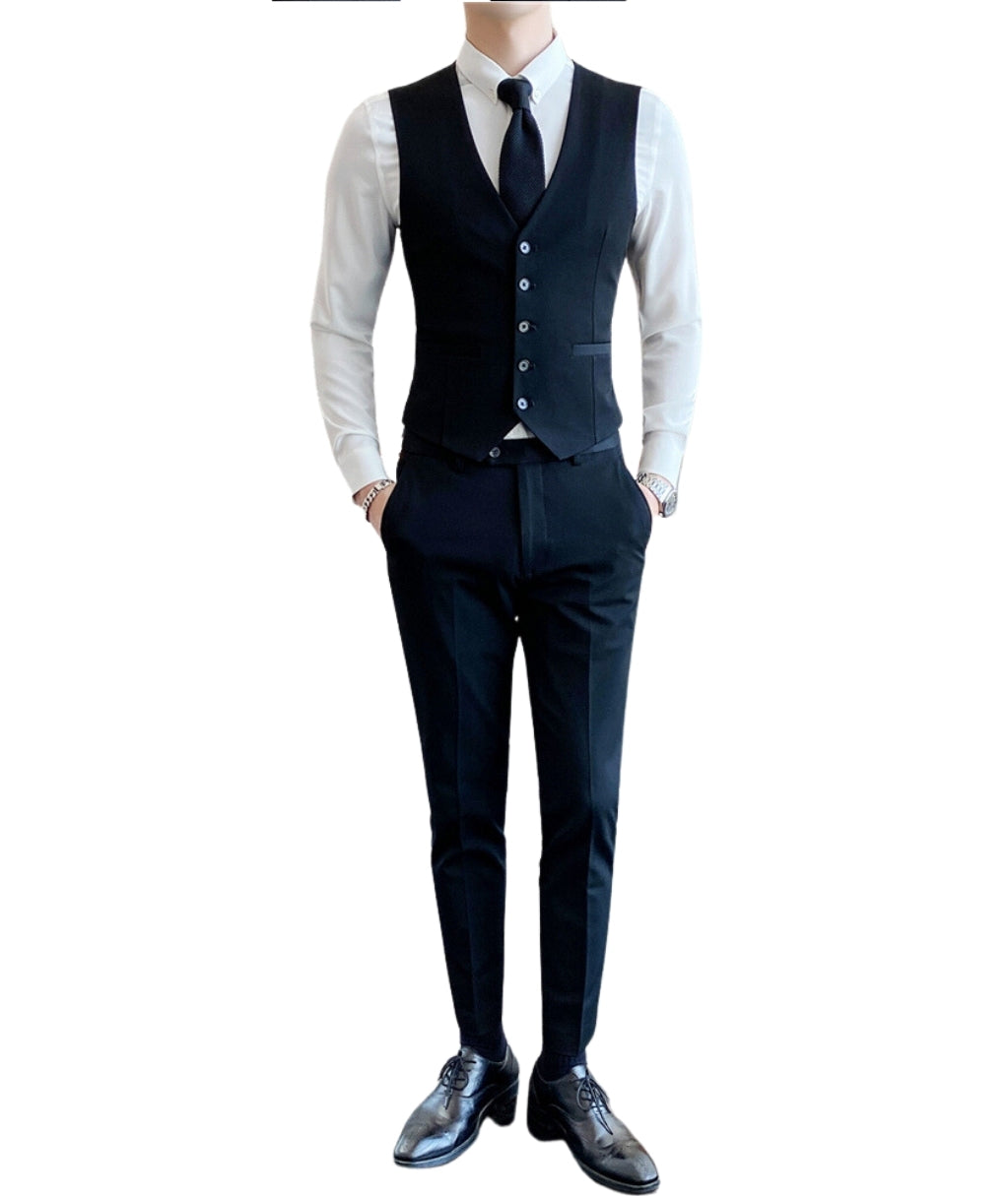 L'MONTE Men's 3-Piece Slim Fit Suit Set in Black Lmonte International
