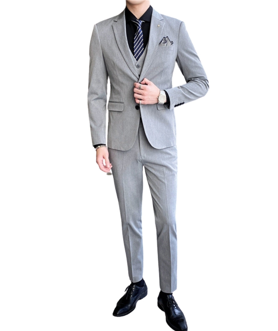 L'MONTE Men's 3-Piece Light Grey Slim Fit Suit Set – Lmonte