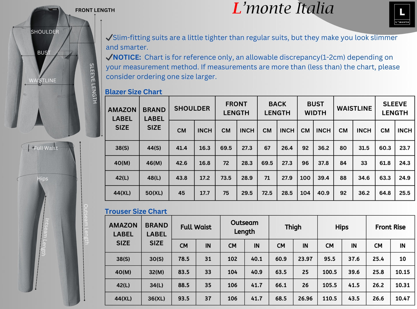 L'MONTE Imported 3 Piece Suit Blazer for Men Formal Slim Fit with One Button Closure Coat (BLSLM6901) My Store
