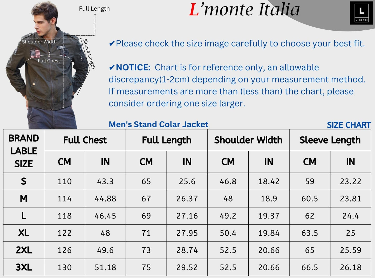 L'MONTE Men's Army Green USA Army-Style Biker Jacket My Store