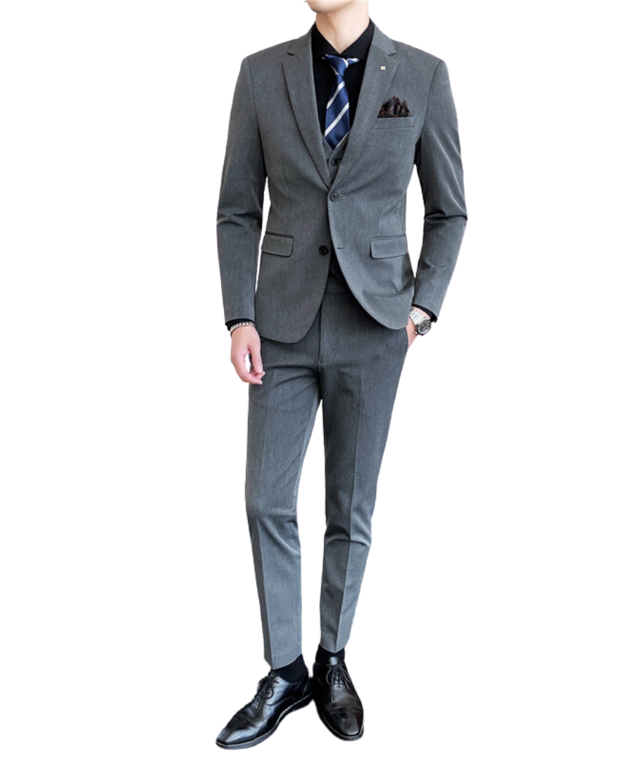 L'MONTE Men's 3-Piece Slim Fit Suit Set in Grey Lmonte International