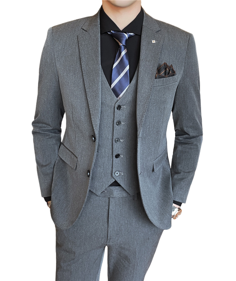 L'MONTE Men's 3-Piece Slim Fit Suit Set in Grey Lmonte International