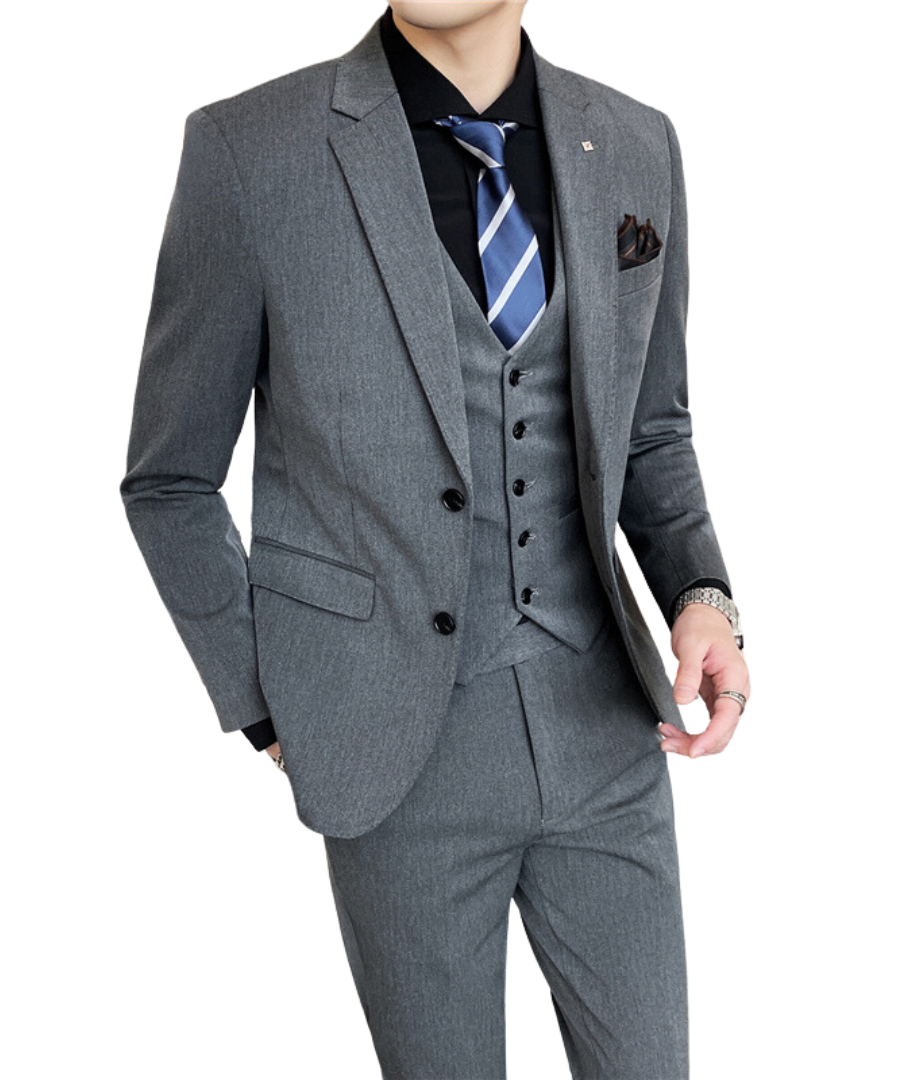L'MONTE Men's 3-Piece Slim Fit Suit Set in Grey Lmonte International