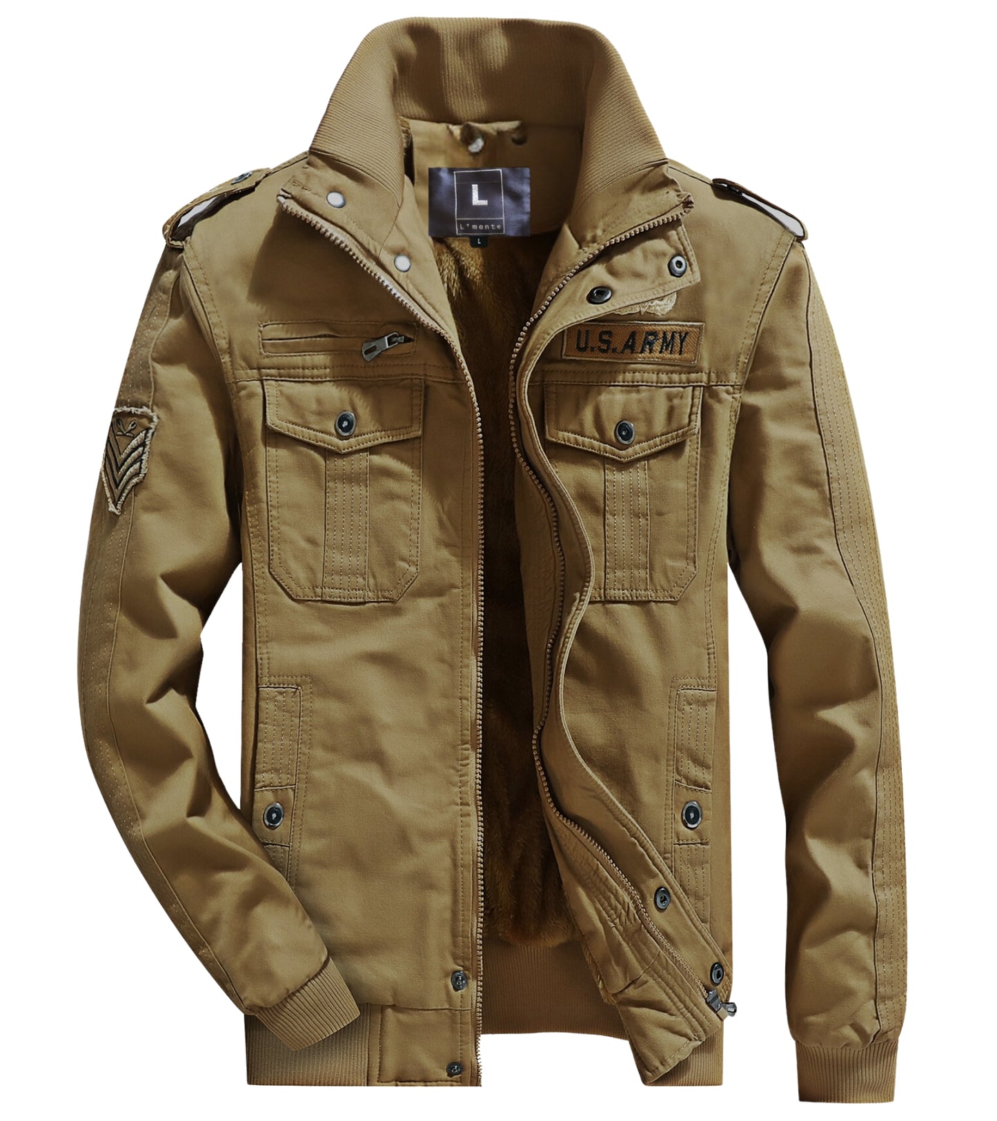 L'MONTE Men's Khaki Military Style Cargo Cotton Jacket My Store