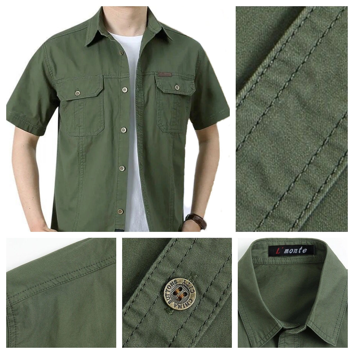 L'monte Men's Cargo Shirts Half Green Sleeve with Pockets My Store