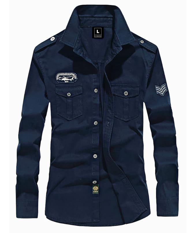 L'MONTE Men's Full Sleeves Blue Cargo Shirts for Men Lmonte International