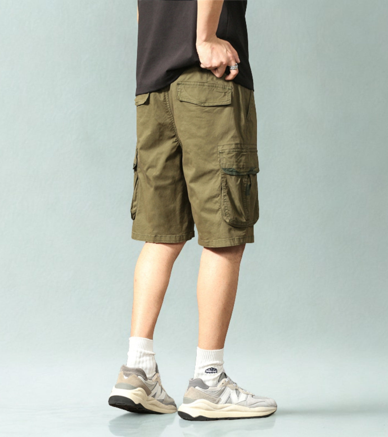 L'MONTE Men's Cotton Casual Army Green Elastic Waist Cargo Shorts My Store