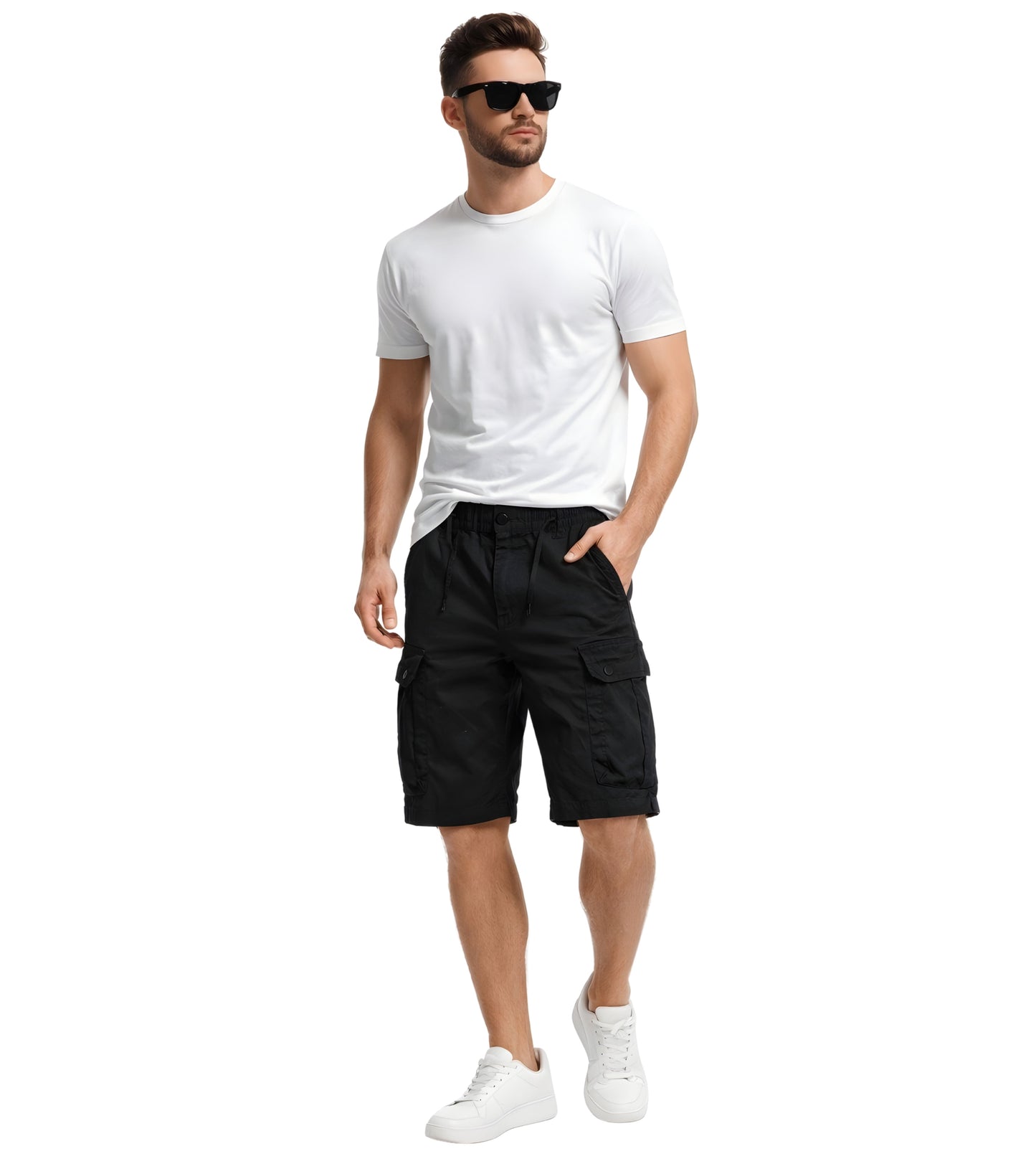 L'MONTE Imported Men's Slim Fit Black Cotton Cargo Shorts – Lightweight Summer Casual Knee Length Shorts Lmonte International