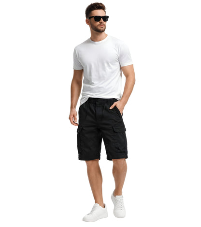 L'MONTE Imported Men's Slim Fit Black Cotton Cargo Shorts – Lightweight Summer Casual Knee Length Shorts Lmonte International