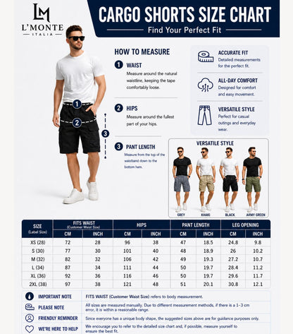 L'MONTE Imported Men's Slim Fit Black Cotton Cargo Shorts – Lightweight Summer Casual Knee Length Shorts Lmonte International