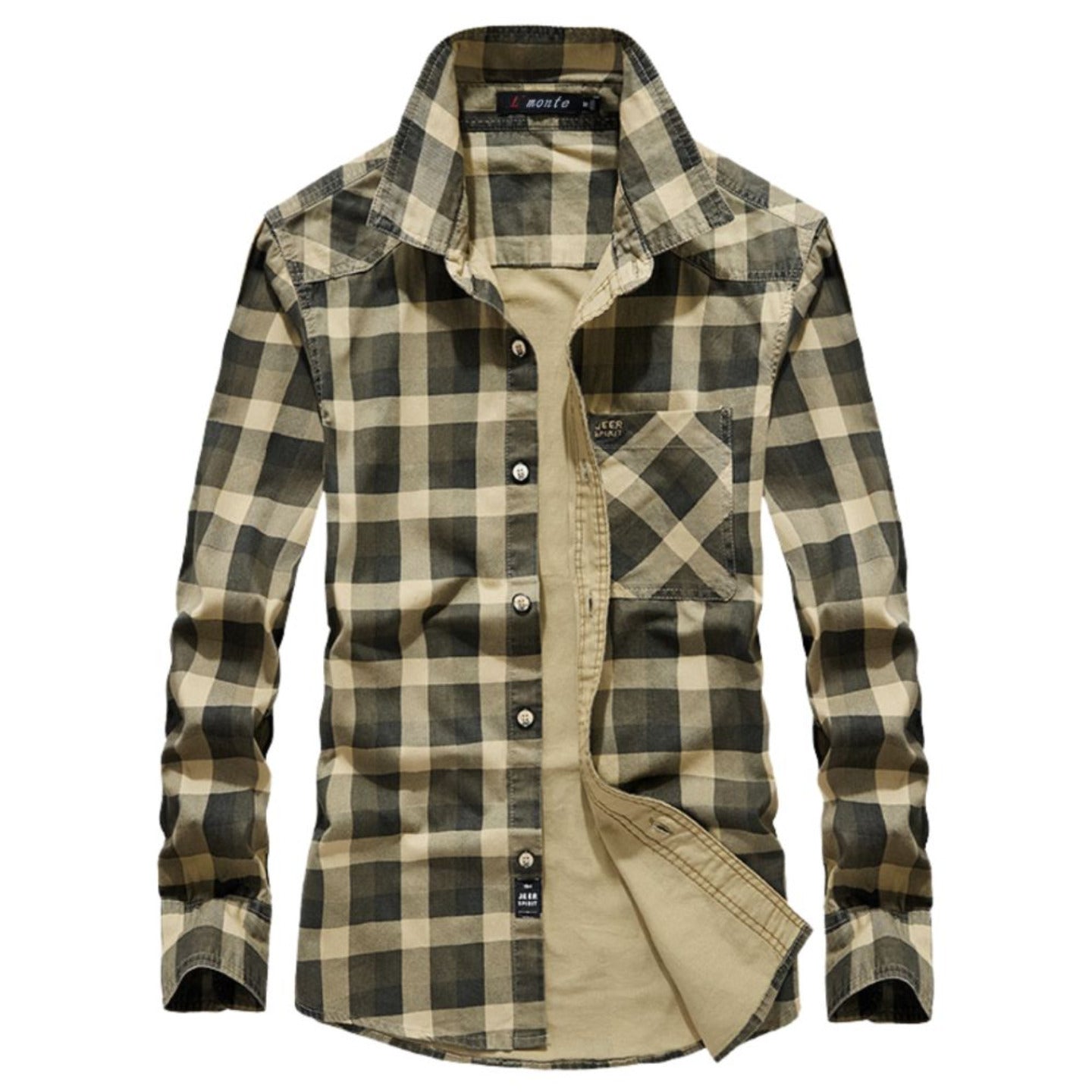 L'MONTE Men's Casual Checkered Khaki Shirts Full Sleeve Lmonte International