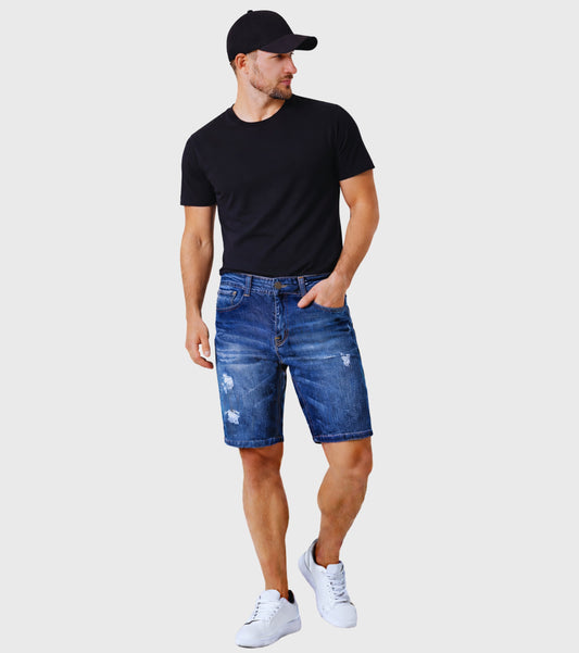 L'MONTE Imported Men's Super Skinny Premium Distressed Stretch Denim Shorts My Store
