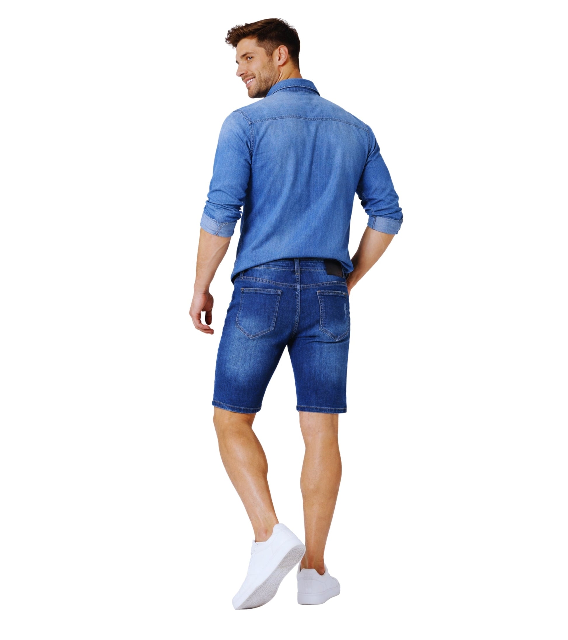 L'MONTE Imported Men's Super Skinny Premium Distressed Stretch Denim Shorts My Store