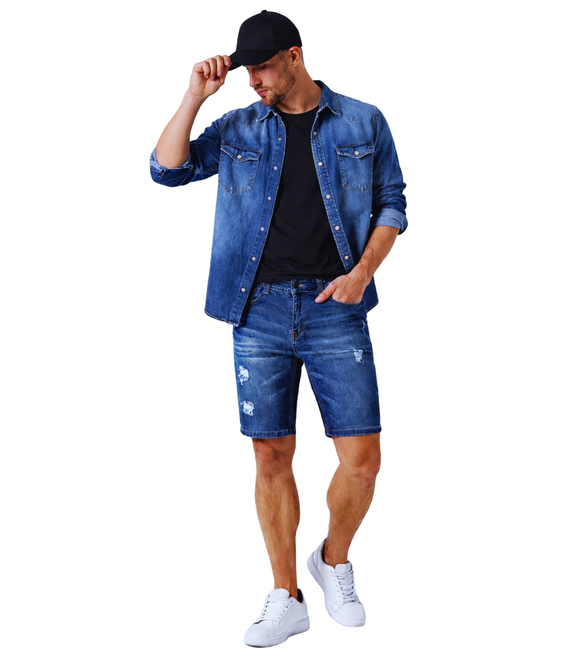 L'MONTE Imported Men's Super Skinny Premium Distressed Stretch Denim Shorts My Store