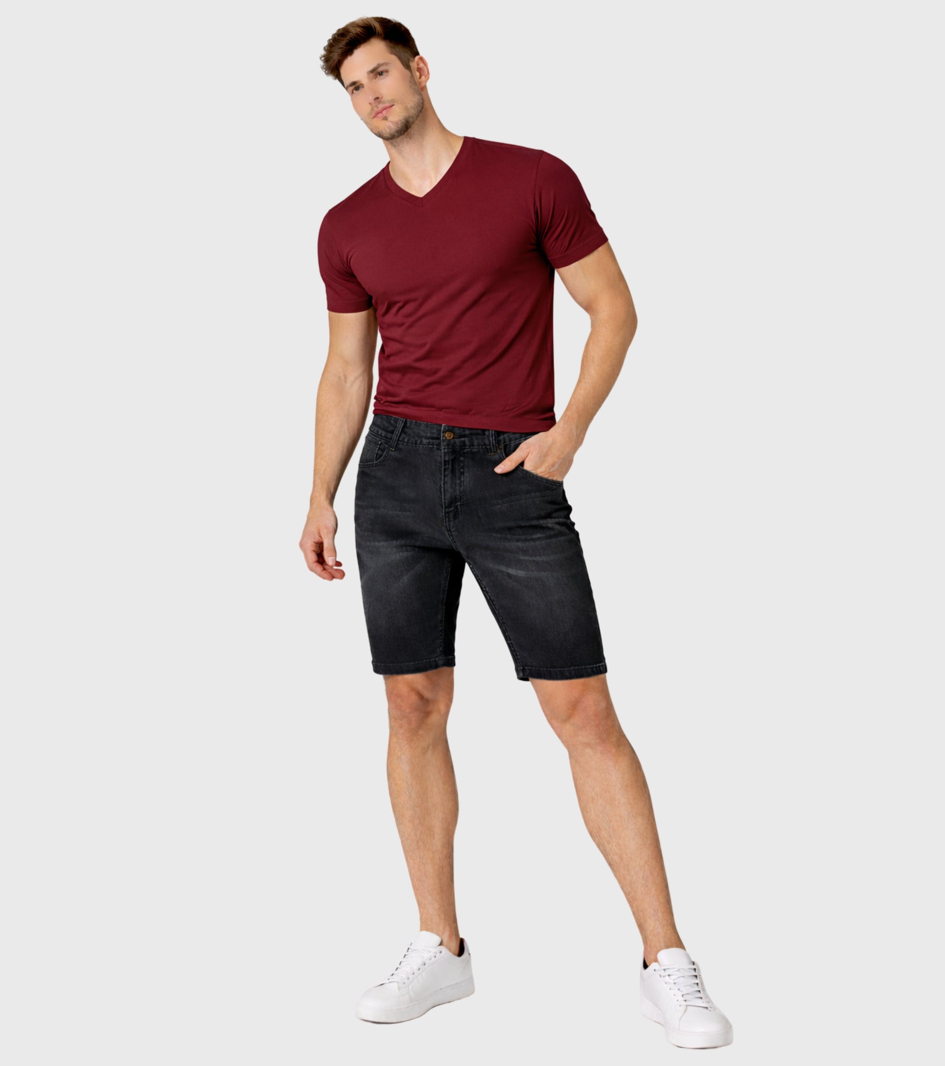 L'MONTE Imported Men's Super Skinny Premium Stretch-Fit Black Denim Shorts My Store