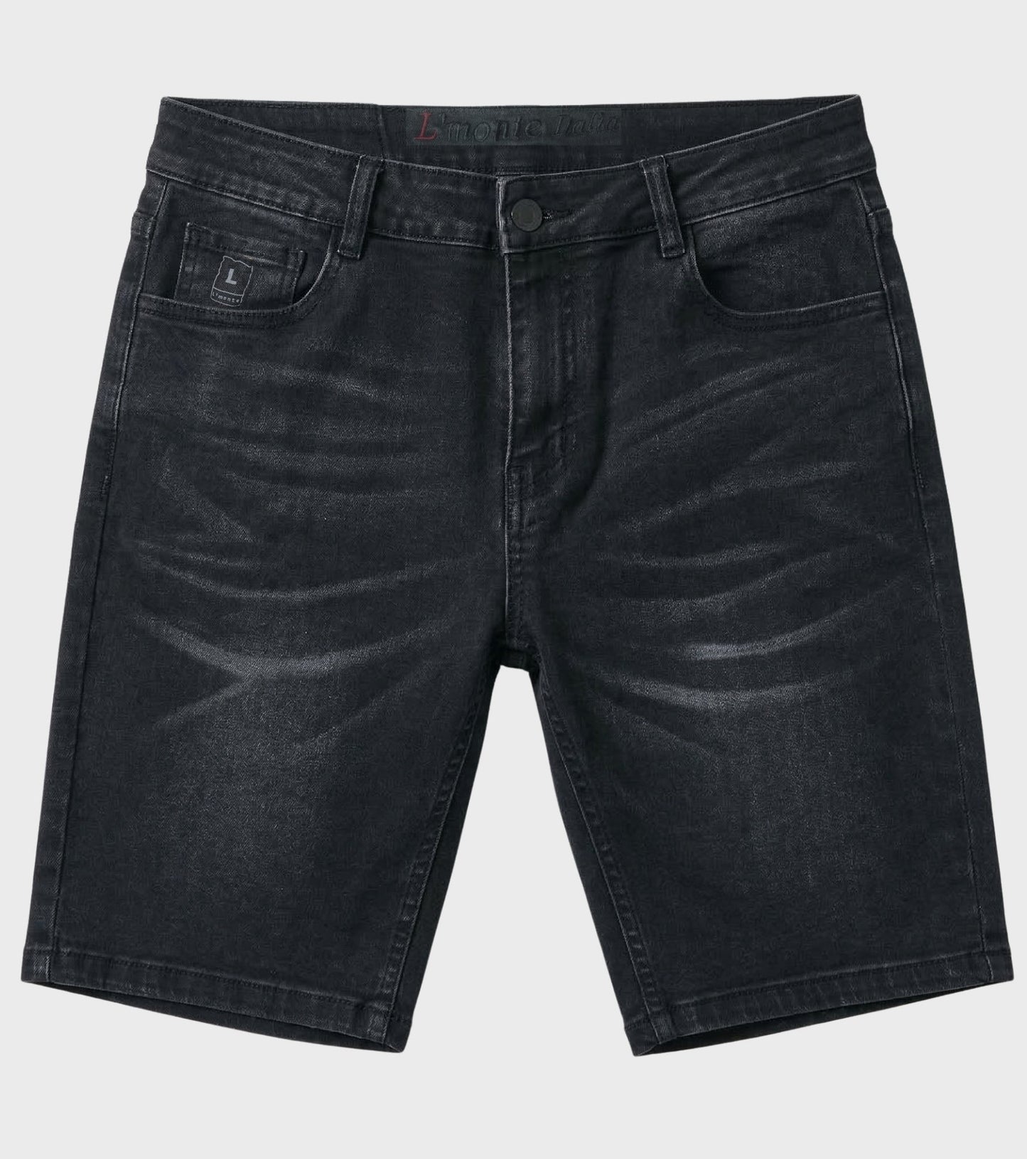 L'MONTE Imported Men's Super Skinny Premium Stretch-Fit Black Denim Shorts My Store