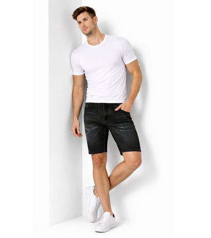 L'MONTE Imported Men's Super Skinny Premium Stretch-Fit Black Denim Shorts My Store