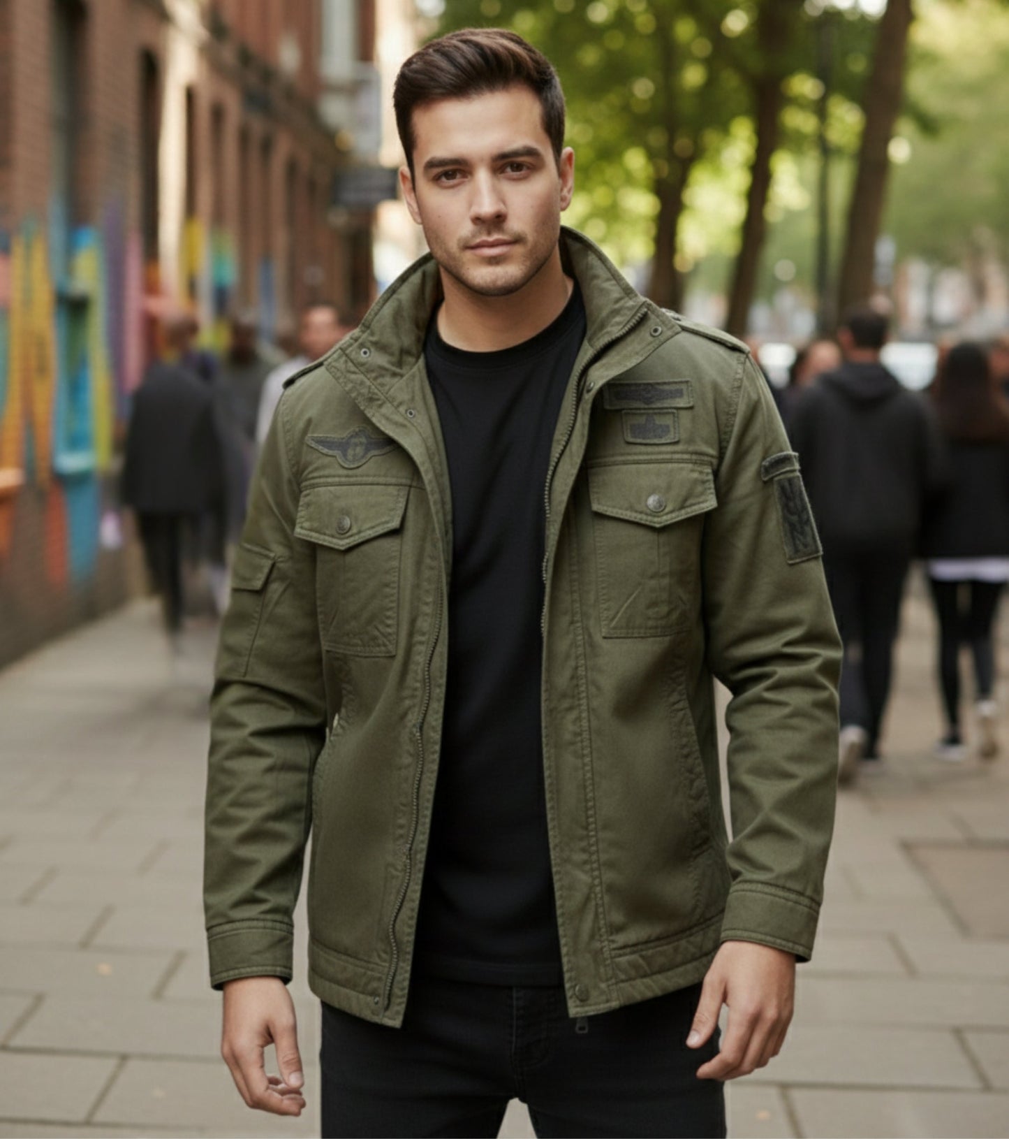 L'MONTE Men's Army Green Fleece-Lined Bomber Jacket My Store