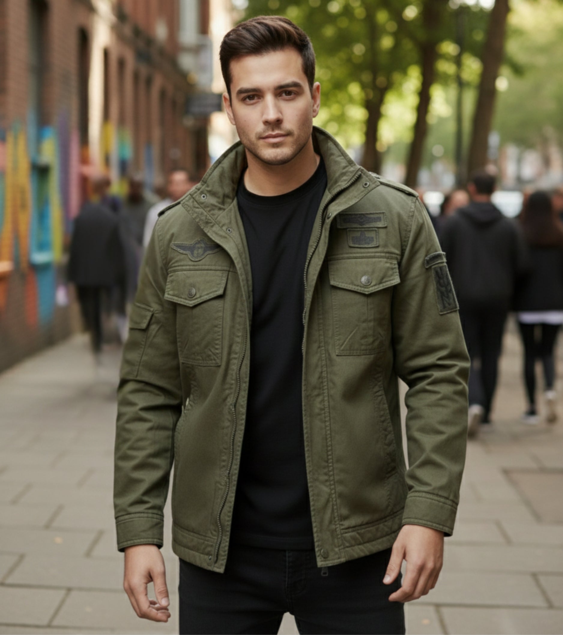 L'MONTE Men's Army Green Fleece-Lined Bomber Jacket My Store